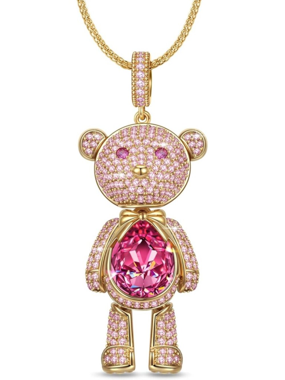 Elegant White Gold Plated Teddy Bear Necklace with Swarovski Crystals for Women